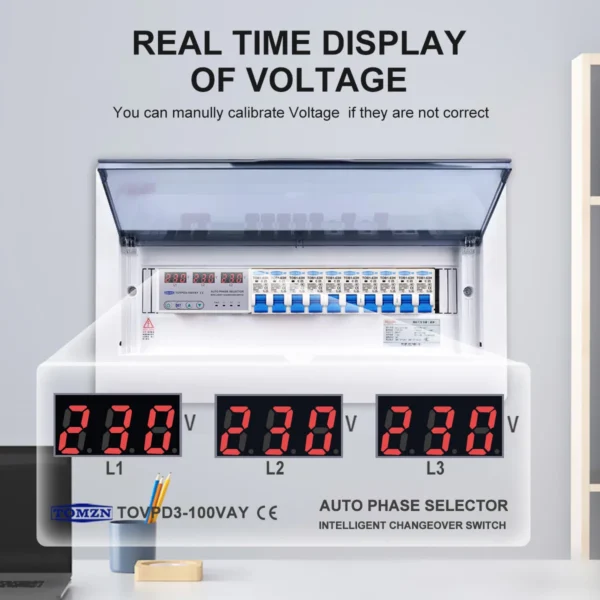 100A 3 phase 3P+N Din rail phase selector Voltmeter with adjustable Over and Under Voltage protection Monitor Relays Protector - Image 4