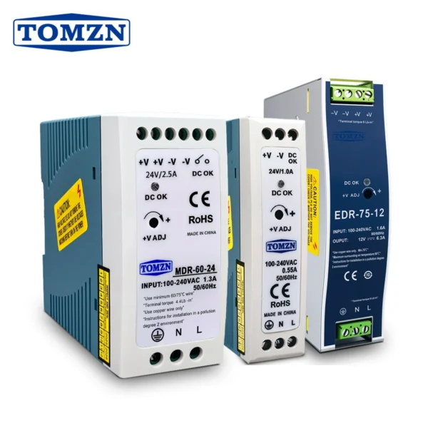 DIN RAIL EDR MDR 20W 60W 75W AC to DC SMPS Output Switching power supply input 100-240V output 5V 12V 15V 24V 36V 48V adjustable