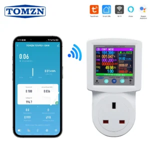 TOMZN SKW UK Power BS 1363 Socket WIFI TUYA Voltage Current AC 220V Adjustable 16A With PE Metering Timer British 3-Pin PF Hz kW