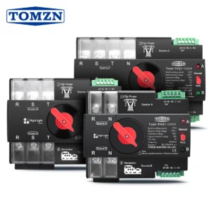 TOMZN Din Rail 3 phase 2P3P4P 63A 100A 125A 230V Dual Power Automatic Transfer Electrical Selector Switch Uninterrupted ATS