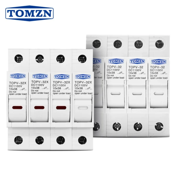 TOMZN 4P 1100V DC Fuse Holder 10*38mm High Voltage Solar PV TOPV-32X Base Photovoltaic System Protection Protector gPV LED