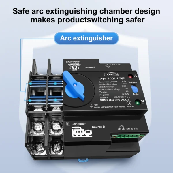 TOMZN Din Rail ATS 110V 120V Dual Power Automatic Transfer Electrical Selector Switch Uninterrupted 2P 63A 100A 125A - Image 2
