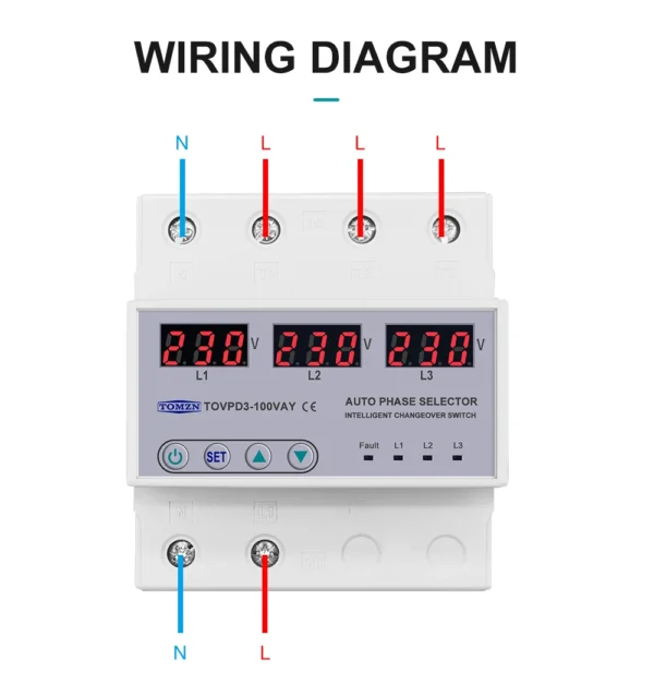 100A 3 phase 3P+N Din rail phase selector Voltmeter with adjustable Over and Under Voltage protection Monitor Relays Protector - Image 2
