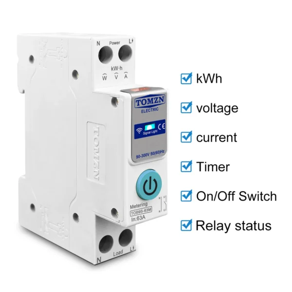 63A TOMZN 1P+N WIFI Smart Switch Energy Meter Kwh Metering Monitoring Circuit Breaker Timer Relay MCB TUYA smartlife - Image 3