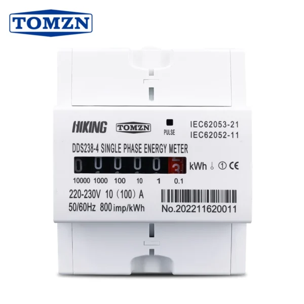 TOMZN Din Rail 220-230VAC 60A 100A Single Phase Energy Meter kWh Monitoring 5+1 Mechanical Count Display 50/60Hz 800/1600imp/kwh