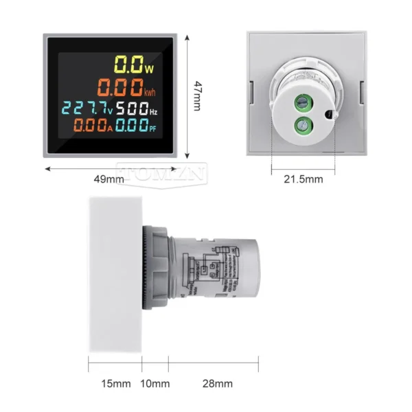 6IN1 50-300V 50/60Hz Square Voltmeter Ammeter Ampere Current Voltage Hertz Frequency Energy Meter Kwh Signal Light lndicator - Image 3