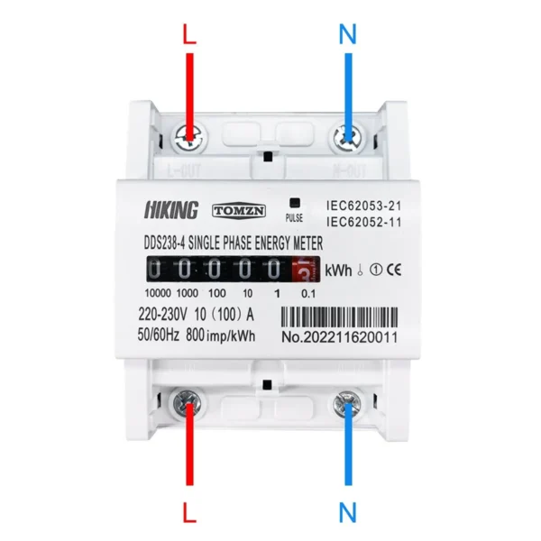 TOMZN Din Rail 220-230VAC 60A 100A Single Phase Energy Meter kWh Monitoring 5+1 Mechanical Count Display 50/60Hz 800/1600imp/kwh - Image 5