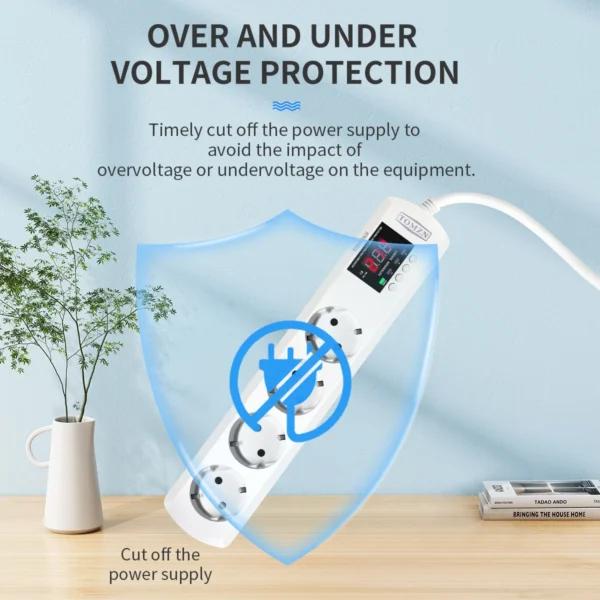 TOMZN TOSVA-16LM 4 AC Outlets Automatic Voltage current Protector 220V Adjustable 16A Power Surge Protector EU Plug Socket Wall - Image 6