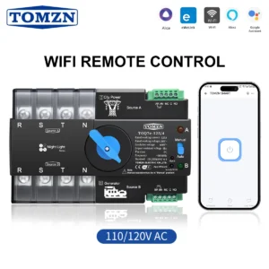 TOMZN 110V 120V Three Phase WIFI smart ATS Dual Power Automatic Transfer Selector Switch Uninterrupted 4P UPS eWeLink Din Rail