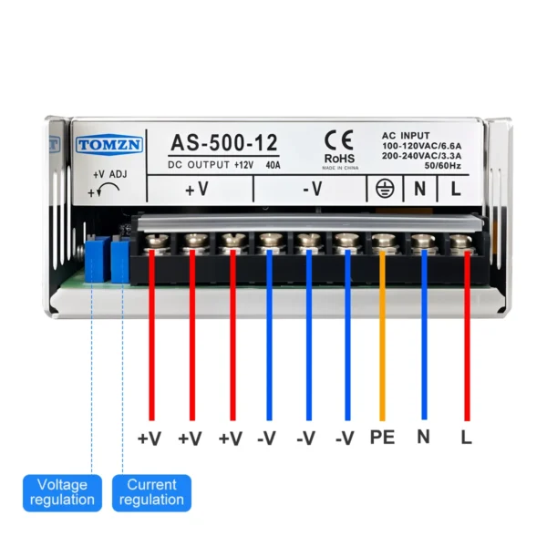 TOMZN AS series AC-DC 500W SMPS Switching power supply input 110V 220V output 12V 24V 36V 48V 60V adjustable CCCV High Power - Image 6