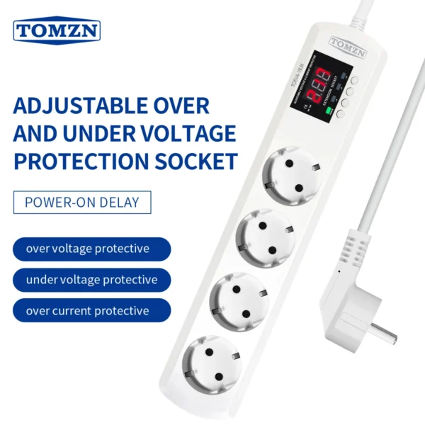 TOMZN TOSVA-16LM 4 AC Outlets Automatic Voltage current Protector 220V Adjustable 16A Power Surge Protector EU Plug Socket Wall