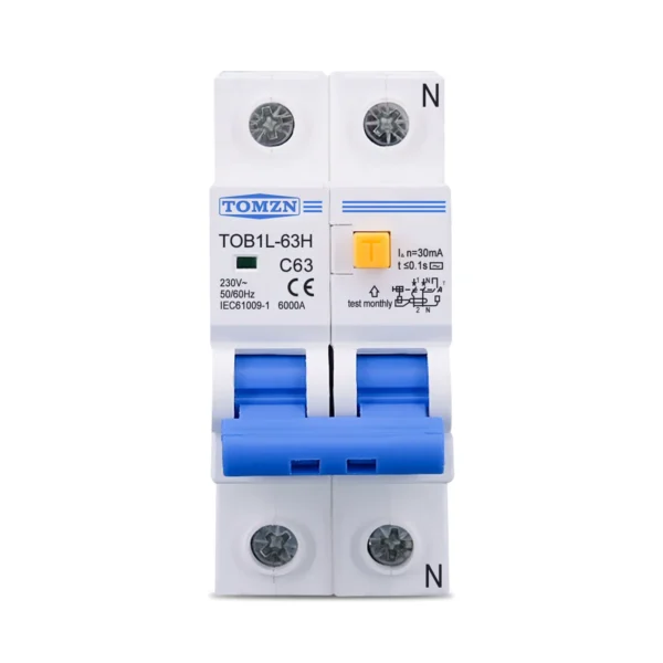 TOMZN TOB1L-63H 2P 63A 230V AC 50Hz/60Hz cut L N Residual current Circuit breaker with over current and Leakage protection RCBO - Image 3