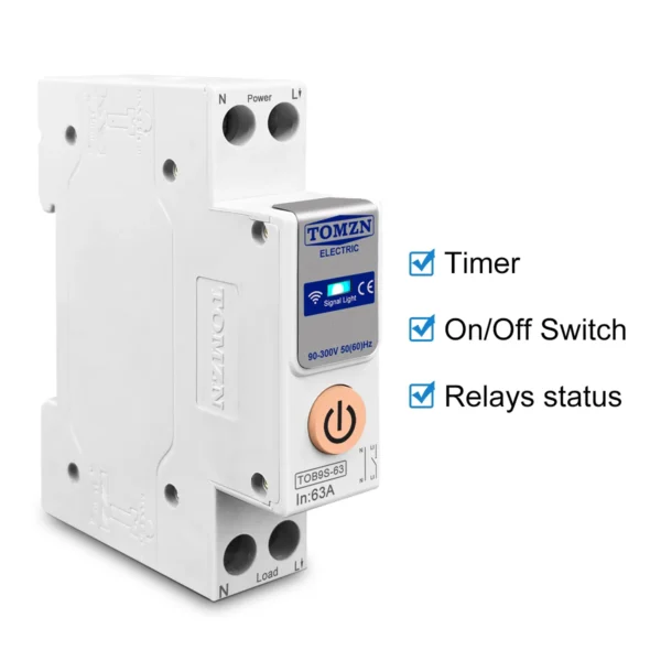 63A TOMZN 1P+N WIFI Smart Switch Energy Meter Kwh Metering Monitoring Circuit Breaker Timer Relay MCB TUYA smartlife - Image 2