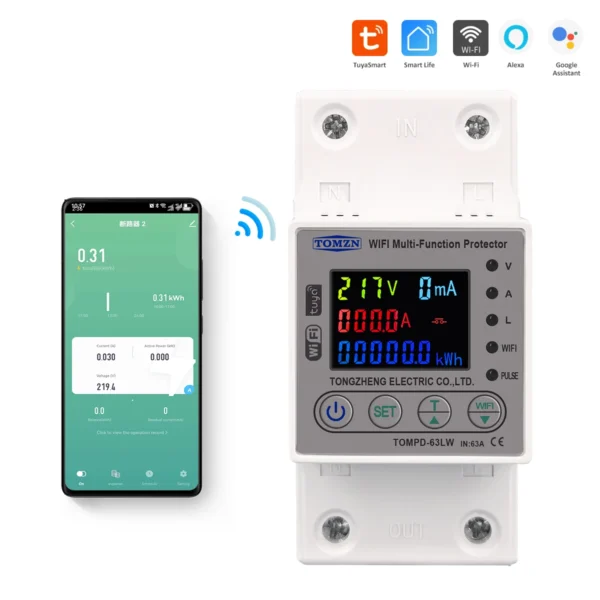 2P 63A WIFI Smart Switch smartlife Energy Meter Kwh Metering Circuit Breaker Timer with voltage current and leakage protection - Image 3