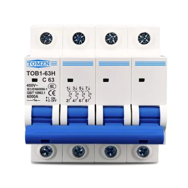 4P AC MCB TOB1-63 C type 230/400V~ 50HZ/60HZ Mini Circuit breaker 3A 6A 10A 16A 20A 25A 32A 40A 50A 63A - Image 4