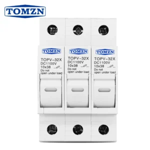 TOMZN 3P 1100V DC Fuse Holder 10*38mm High Voltage Solar PV TOPV-32 Base Photovoltaic System Protection Protector gPV