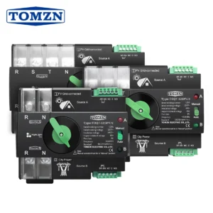 TOMZN Din Rail 3 phase for PV 2P 3P 4P 63A 100A 125A 230V Dual Power Automatic Transfer Electrical Selector Switch Uninterrupted