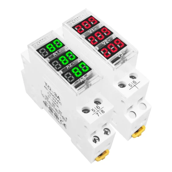 Din Rail 18mm AC 40-500V 220V 380V Voltage Meter Ammeter Single Three Phase Modular Indicator LED Digital Display Detector - Image 2