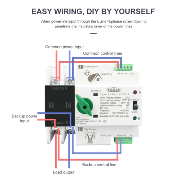 Single Phase Din Rail ATS for PV and inverter Dual Power Automatic Transfer Selector Switches Uninterrupted 2P 63A 100A 125A - Image 4