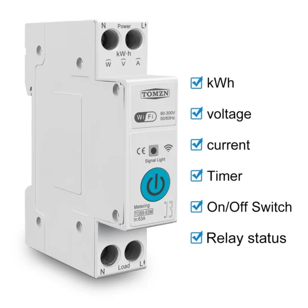 TOMZN 63A 1P+N WIFI Smart Switch Energy Meter Kwh Metering Monitoring Circuit Breaker Timer Relay MCB TUYA smartlife - Image 3