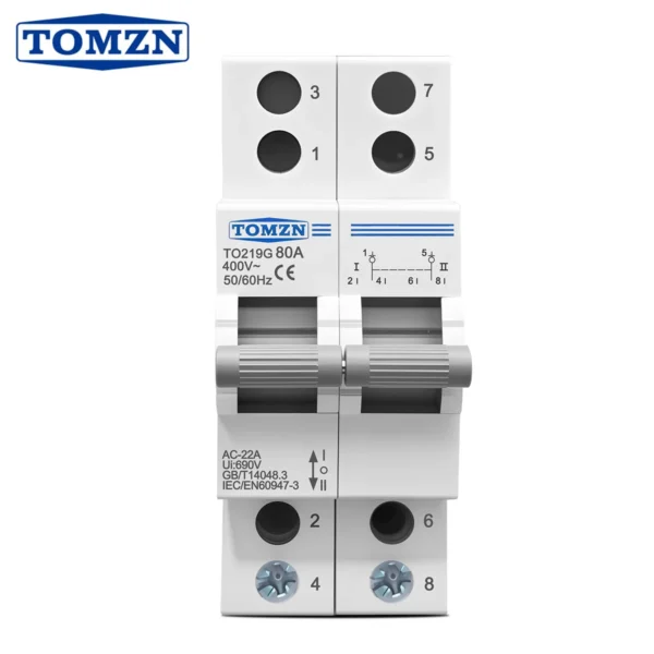 TOMZN TO219G 2P 400V~ AC 80A MTS Dual Power Manual Transfer Isolating Interlock Circuit Breaker Disconnectable Changeover Switch