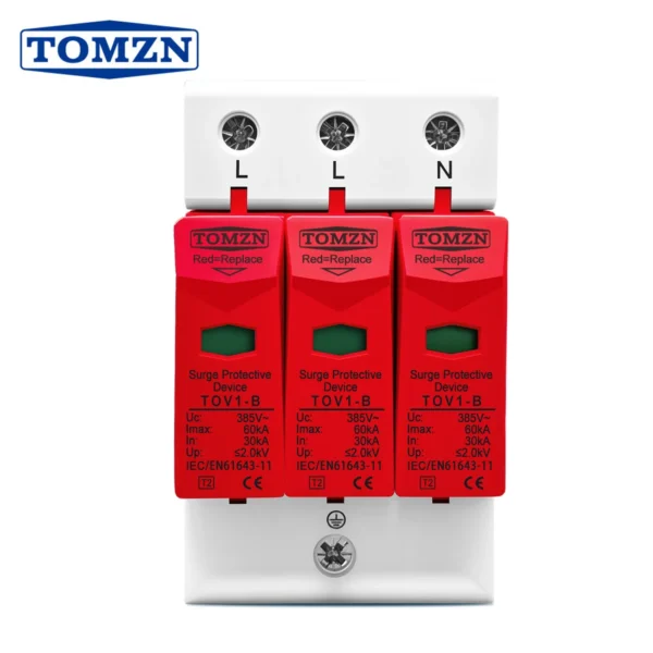 AC SPD 3P 30kA~60kA B ~385VAC House Surge Protector Protective Low-voltage  Arrester Device
