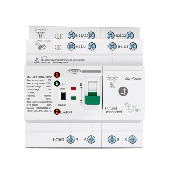 TOMZN Din Rail ATS L N 220V Small Dual Power Automatic Transfer Electrical Selector Switches Uninterrupted 4P 63A TOQ6 PV - Image 6