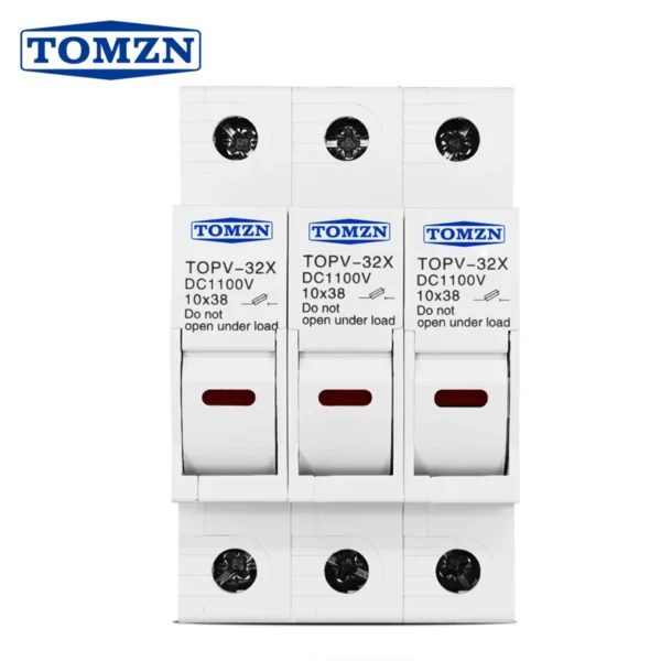 TOMZN 3P 1100V DC Fuse Holder 10*38mm High Voltage Solar PV TOPV-32 Base Photovoltaic System Protection Protector gPV LED
