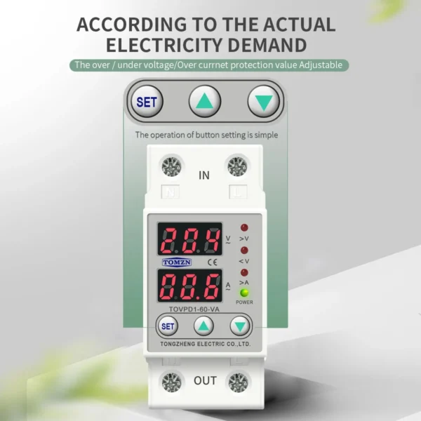 60A 230V Din Rail Adjustable Over Voltage and Under Voltage Protective Device Protector Relay TOMZN TOVPD1-63 - Image 5