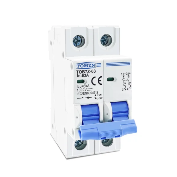 TOMZN 2P DC MCB 1000V Solar Mini Circuit Breaker 3A 6A 10A 16A 20A 25A 32A 40A 50A 63A DC MCB for PV System - Image 2