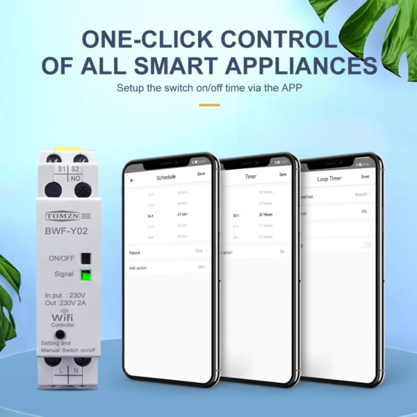 TOMZN BWF-Y02 Din rail Household 230V AC WIFI Smart Switch Controller For Smart Home Remote Control Contactor Ewelink - Image 3