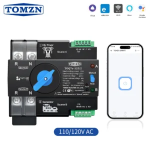 TOMZN 110V 120V WIFI smart ATS Dual Power Automatic TransferSelector Switch Uninterrupted 2P 63A 100A 125A eWeLink Din Rail