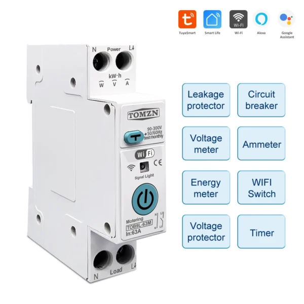TUYA SMARTLIFE 63A TOMZN WIFI Smart Switch Energy Meter Metering Circuit Breaker voltage current leakage protection Relay MCB - Image 3