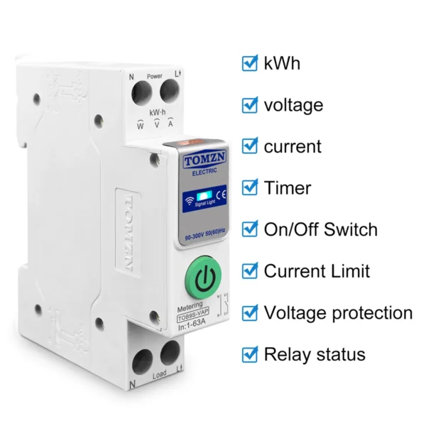 63A TOMZN 1P+N WIFI Smart Switch Energy Meter Kwh Metering Monitoring Circuit Breaker Timer Relay MCB TUYA smartlife - Image 4