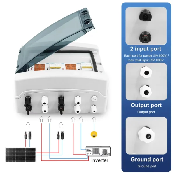 TOMZN Solar photovoltaic PV Combiner Box With Lightning Protection 2 input 2 out DC 600V Fuse MCB SPD Waterproof Box IP65 12ways - Image 2