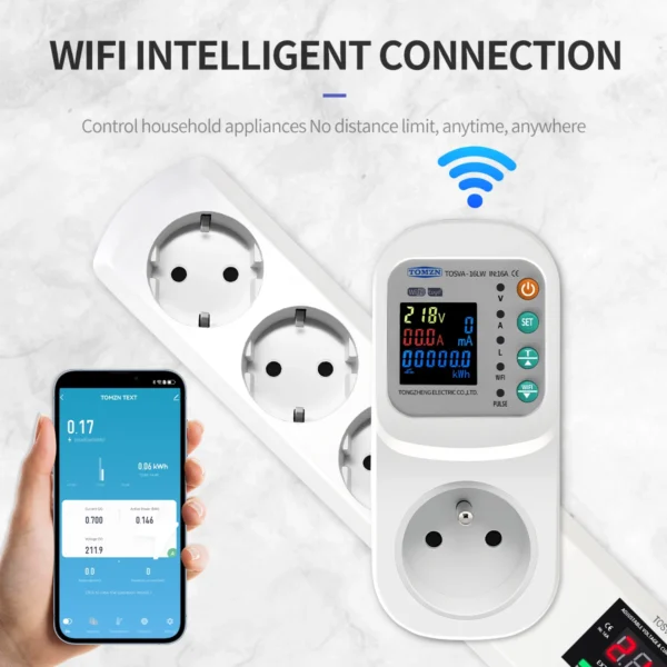 TOMZN TOSVA-16LW France WIFI TUYA voltage current leakage Socket AC 110V 220V Adjustable 1-16A Power with PE metering timer - Image 2