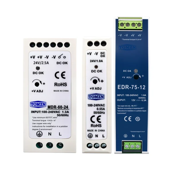 DIN RAIL EDR MDR 20W 60W 75W AC to DC SMPS Output Switching power supply input 100-240V output 5V 12V 15V 24V 36V 48V adjustable - Image 6
