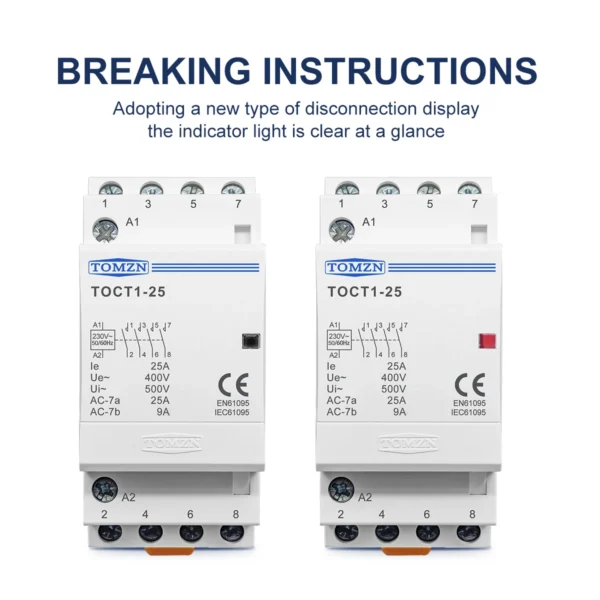 TOCT1 4P 25A 2NC2NO 4NC 4NO 220V/230V 50/60HZ Din rail Household AC Modular contactor - Image 5