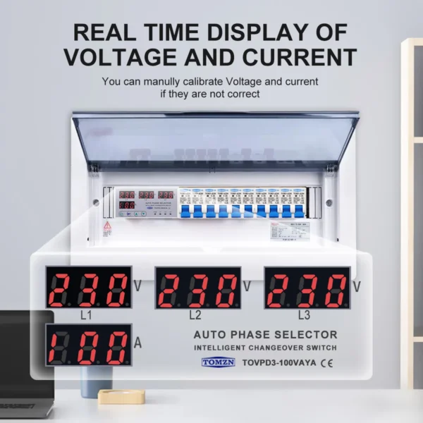 100A TOMZN 3 phase 3P+N Din rail phase selector adjustable Over and Under Voltage current protection Monitor Relays Protector - Image 3