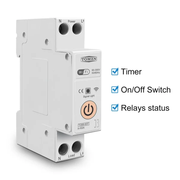 TOMZN 63A 1P+N WIFI Smart Switch Energy Meter Kwh Metering Monitoring Timer Relay MCB TUYA smartlife voltage current protection - Image 2