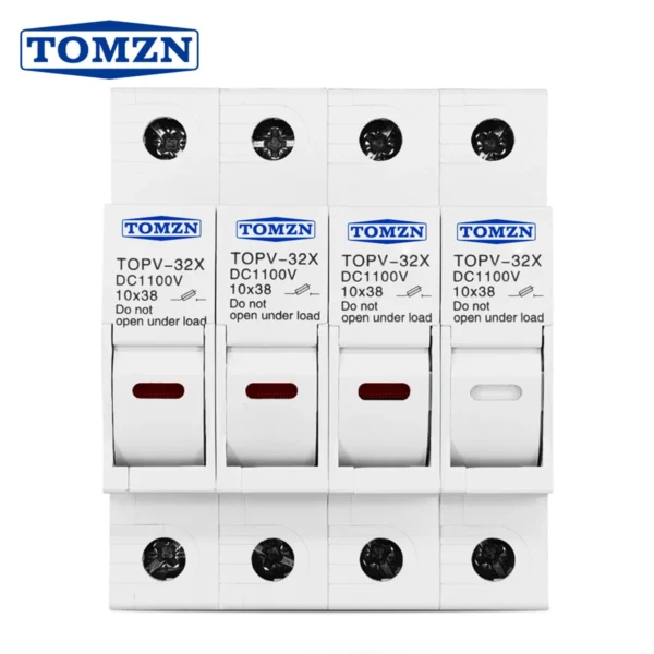 TOMZN 4P 1100V DC Fuse Holder 10*38mm High Voltage Solar PV TOPV-32 Base Photovoltaic System Protection Protector gPV LED