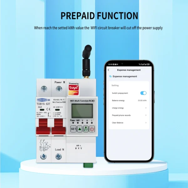 TOB1S 2P 4P 230V 63A RS485 WIFI TUYA Smartlife Leakage OVP UVP OCP Din Rail L+N RCBO Circuit Breaker Temperature V-A-Hz Display - Image 6