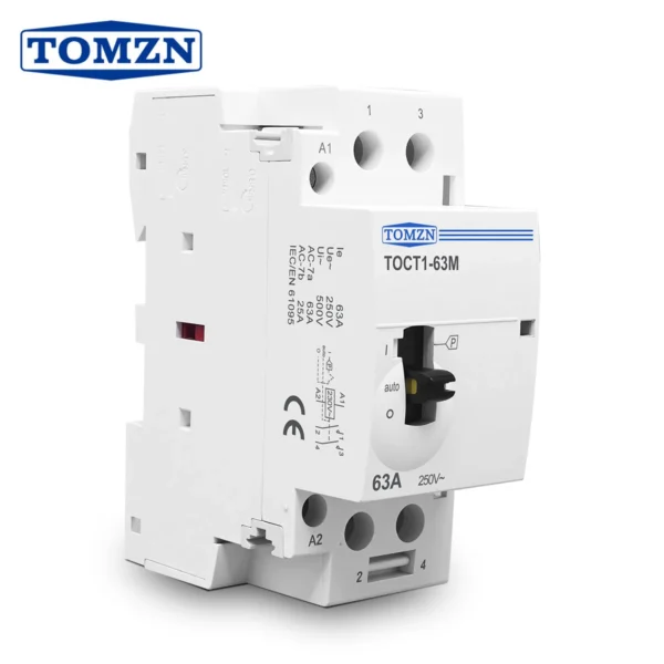 TOCT1 2P 63A 220V/230V 50/60Hz Din Rail Household AC Modular Contactor With Manual Control Switch 2NO or 1NO 1NC or 2NC