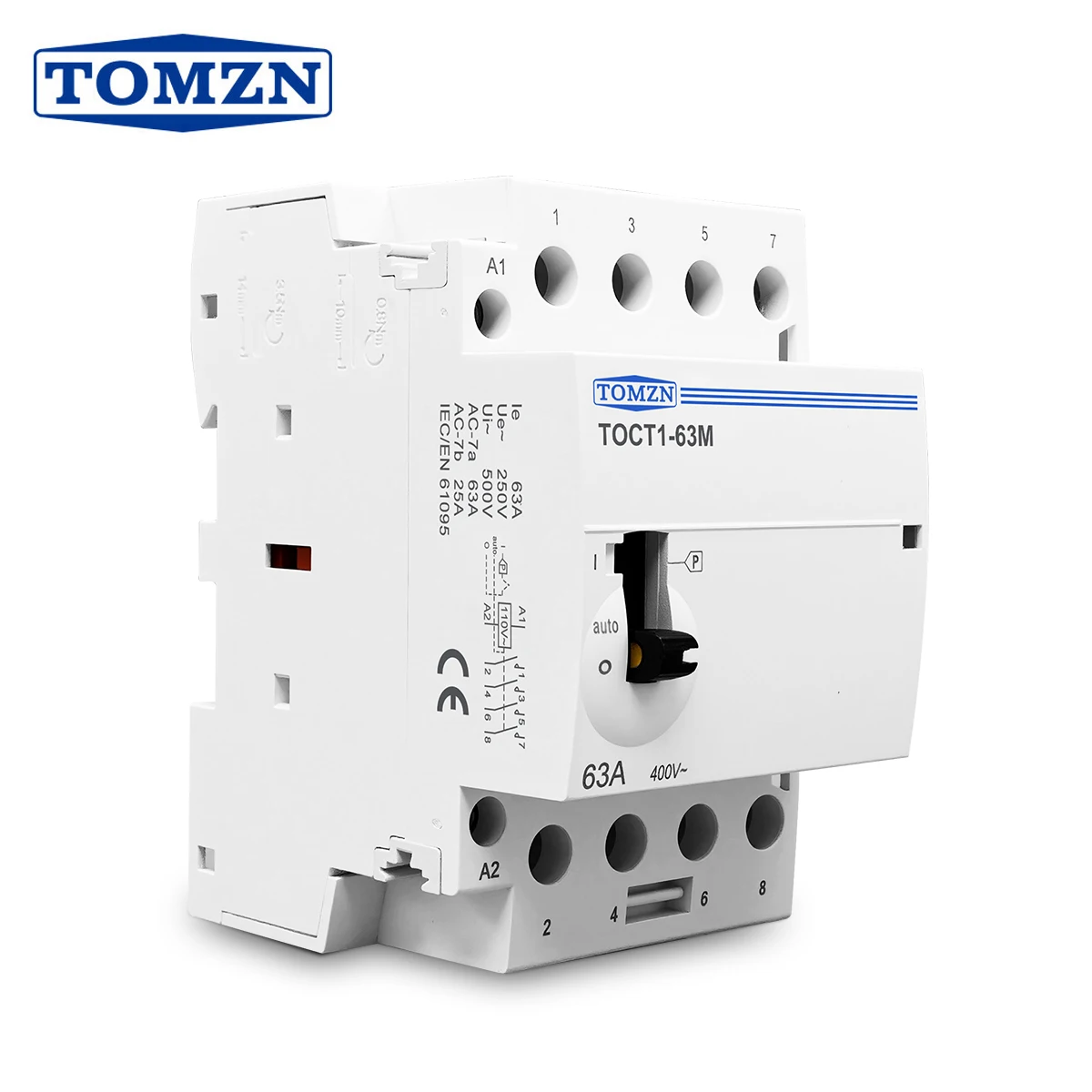 TOCT1 4P 63A 220V/230V 50/60Hz Din Rail Household AC Modular Contactor With Manual Control Switch 4NO or 2NO 2NC or 4NC