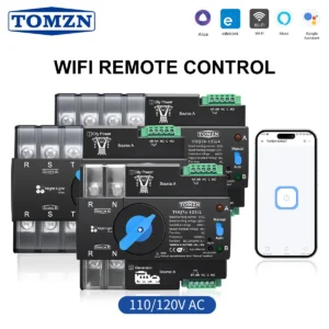 TOMZN 110V 120V Three Phase WIFI smart ATS Dual Power Automatic TransferSelector Switch Uninterrupted 2P 3P 4P eWeLink Din Rail