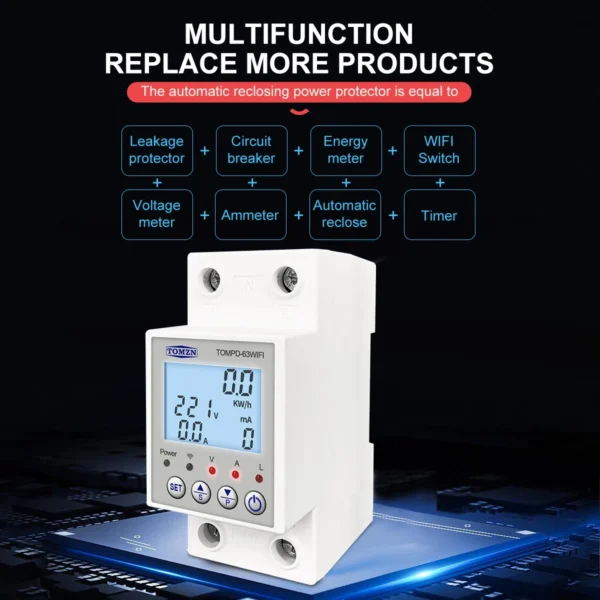 TOMZN 63A 110V 220V smartlife TUYA WIFI Circuit breaker Energy Meter Metering Timer with voltage current and leakage protection - Image 3