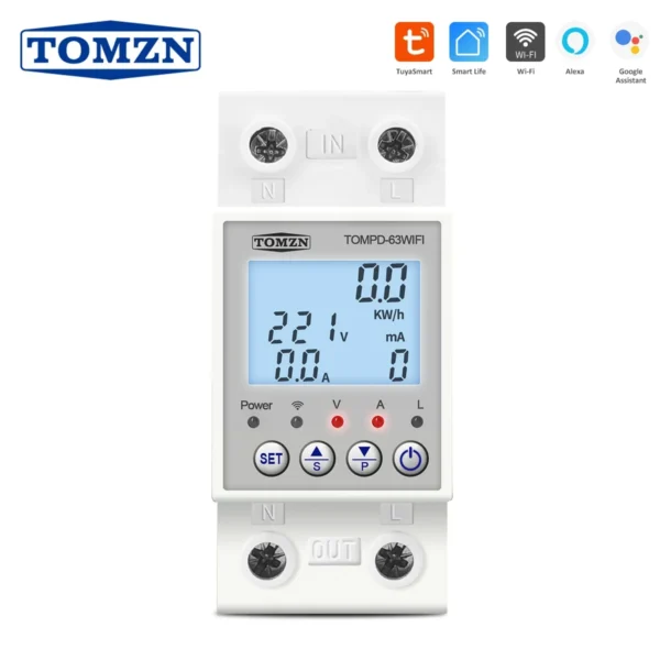 TOMZN 63A 110V 220V smartlife TUYA WIFI Circuit breaker Energy Meter Metering Timer with voltage current and leakage protection
