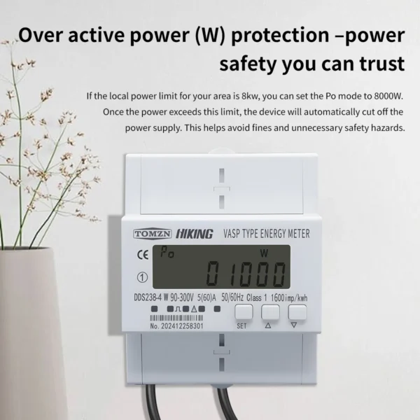 TOMZN 90-300VAC 60A Single Phase Energy Meter Kwh Monitoring Timer with voltage current action power protection Bi-directional - Image 4
