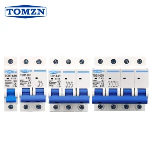 TOMZN AC MCB TOB1-63H C curve 230/400V~ 50HZ/60HZ Mini Circuit breaker 1P 2P 3P 4P 3A 6A 10A 16A 20A 25A 32A 40A 50A 63A