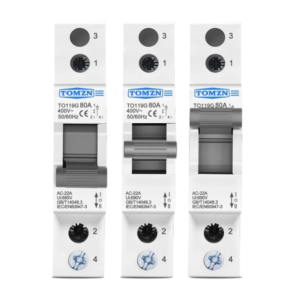 TOMZN TO119G 1P 220V~ AC 80A MTS Dual Power Manual Transfer Isolating Interlock Circuit Breaker Disconnectable changeover switch - Image 2